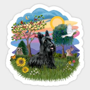 A Scenic Meadow with a Scottish Terrier Sticker